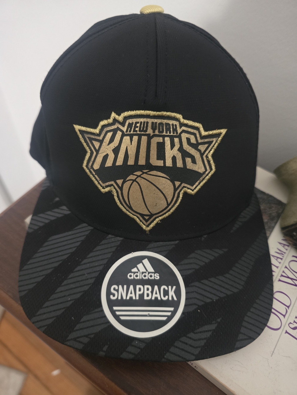 adidas Black and Gold New York Knicks Flat Brim Snapback